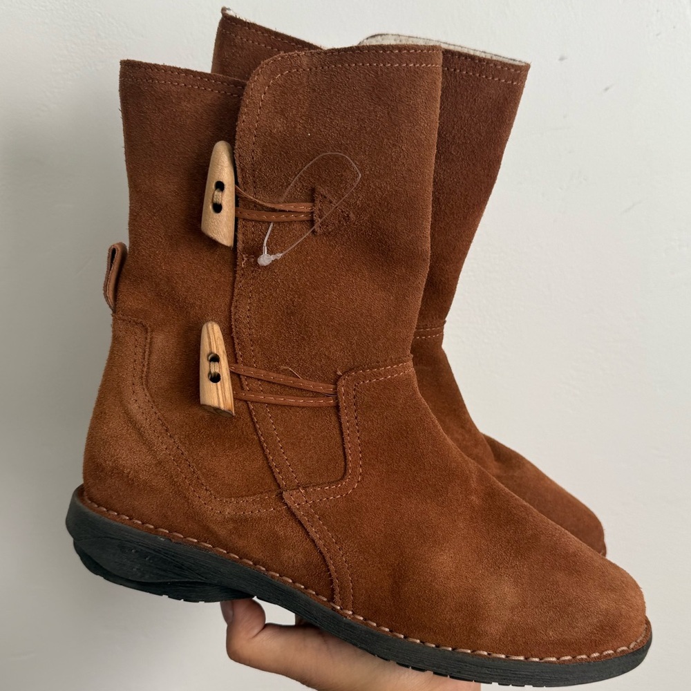 Miz Mooz Pamela Suede Toggle Boots Wool Lined Brown Size 38 / US 7–7.5